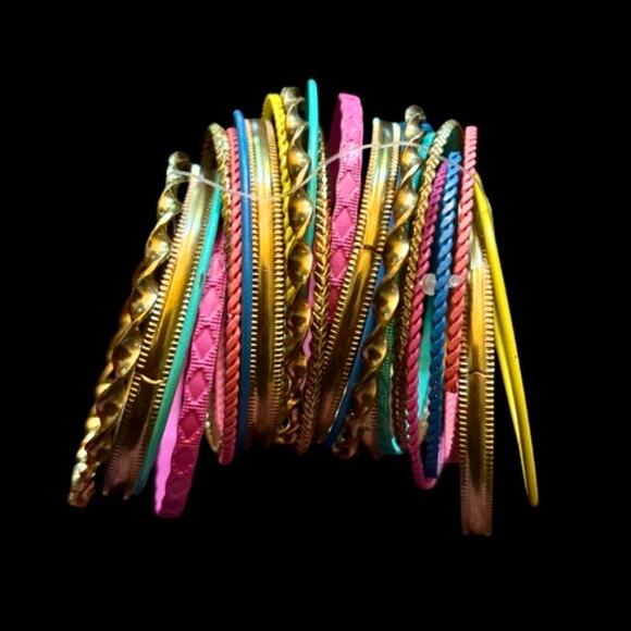 NWT Gold/ Pink/ Blue/ Turquoise Toned Metal Bangle Bracelet Set (24 Bangles) - Picture 2 of 8